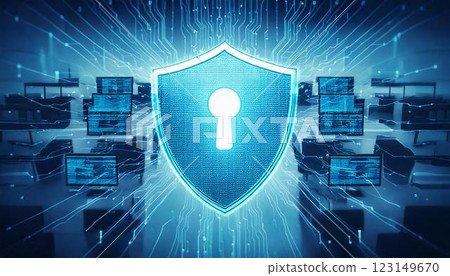 網路安全影像保護辦公室電腦資料的 3DCG 插圖 網路安全影像保護辦公室電腦資料的 3DCG 插圖 123149670