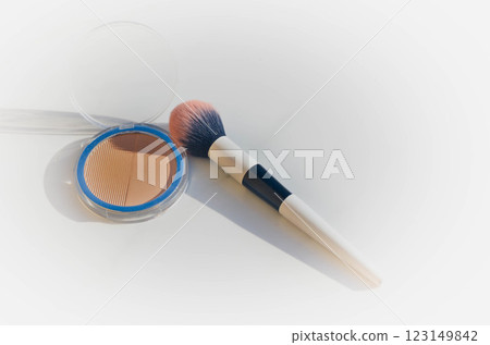 Compact Powder with Makeup Brush Beauty and Skincare Flat Lay banner , copy space Compact Powder with Makeup Brush Beauty and Skincare Flat Lay banner , copy space 123149842