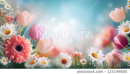許多花向天空綻放 123149888