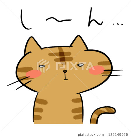 Stamp Brown Tabby Expressionless cat, silent... 123149956