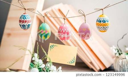 Eater garland ,Beautiful Hand Painted Easter Eggs Decorative Designs for Festive Decor 123149996