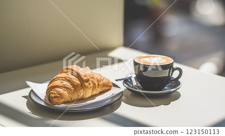 Croissant and Coffee Close Up Minimalist Cafe Photography  123150113