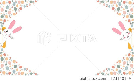 Easter Frame with Cute Bunnies and Soft Pastel Floral Eggs on withe background , copy space ,banner Easter Frame with Cute Bunnies and Soft Pastel Floral Eggs on withe background , copy space ,banner 123150169