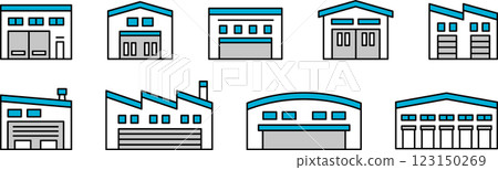Logistics, warehouse, factory building exterior illustration icon 3 123150269