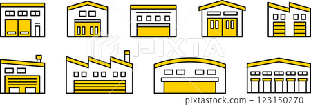 Logistics, warehouse, factory building exterior illustration icon 2 123150270