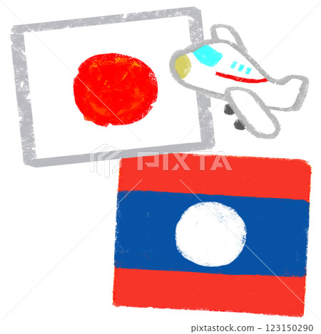 Illustration of national flags - Crayon touch - Japan and Laos Illustration of national flags - Crayon touch - Japan and Laos 123150290