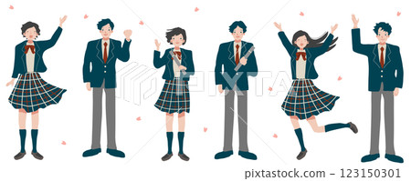 Smiling high school students (male and female) in the season of cherry blossoms 123150301