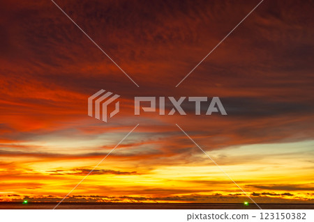 Amazing colorful clouds in sunset or sunrise sky over sea nature landscape background 123150382