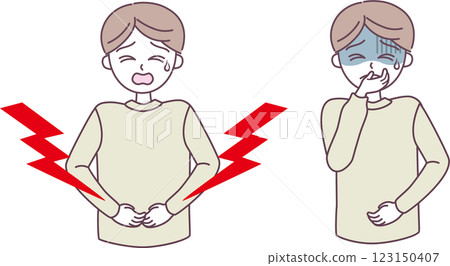 一個男孩抱怨胃痛和身體不適的插圖 123150407