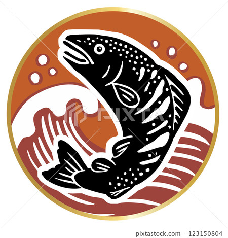 Vector illustration of a jumping salmon and waves Vector illustration of a jumping salmon and waves 123150804