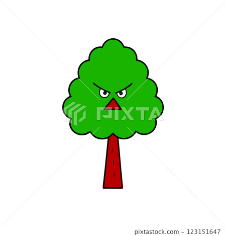 Angry Tree Character Cartoon Illustration Expressive Nature Icon for Campaigns Branding and T Shirt Design 123151647
