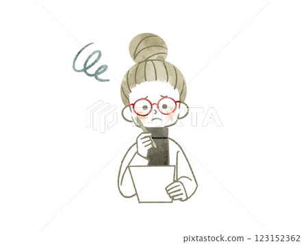 A troubled woman holding a document and a pen - watercolor 123152362