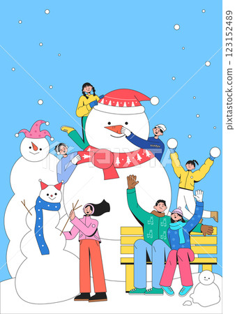 Festival poster showing people making snowmen 123152489