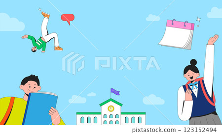 Video thumbnail illustration showing the daily life of going to school in the new semester 123152494