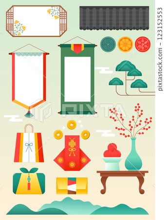 Collection of Korean traditional scrolls and holiday gift scenery and patterns to welcome the New Year 123152553