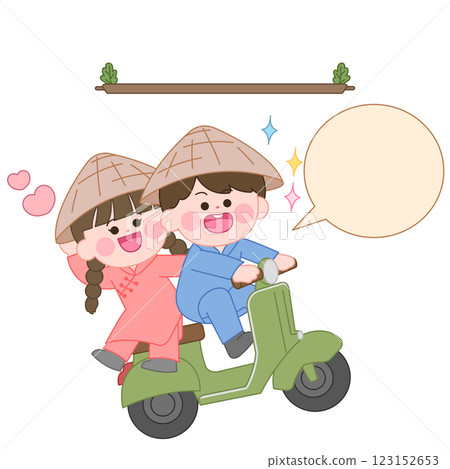 Characters wearing Ao Dai and riding motorcycles 123152653