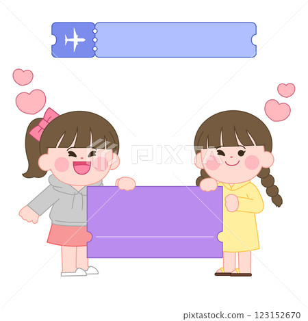 Two cute characters standing holding roaming coupons Two cute characters standing holding roaming coupons 123152670