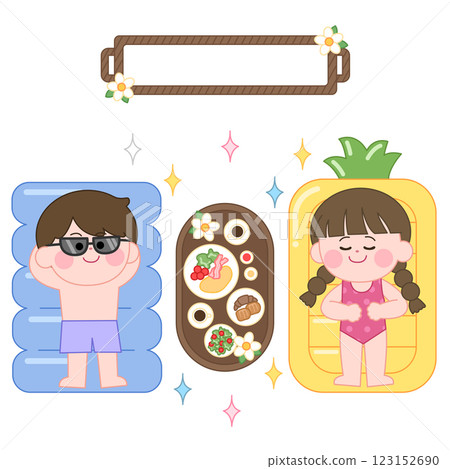 A character enjoying a trip while lying on a large tube 123152690