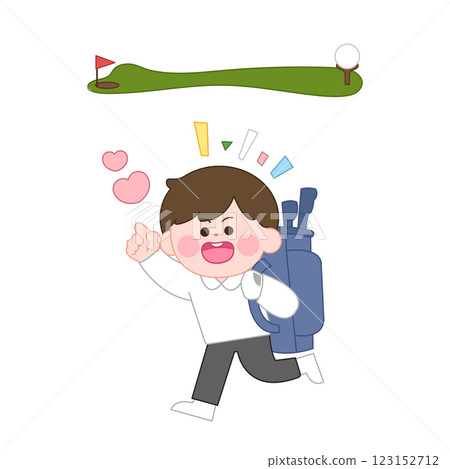 A character walking with a golf bag on his back 123152712