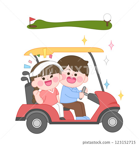 Characters riding a cart in Golf Ego 123152715