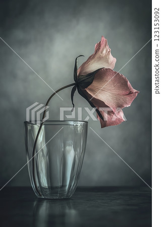 A delicate flower gracefully bends in a glass vase. 123153092