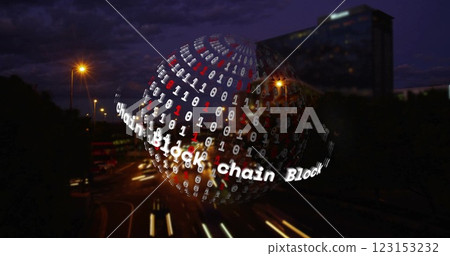 Blockchain data image over cityscape at night 123153232