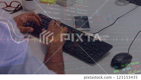 Image of financial data processing over caucasian man using computer Image of financial data processing over caucasian man using computer 123153435