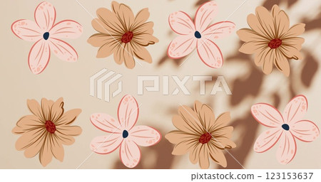 Image of silhouettes of branch with leaves and flowers over beige background Image of silhouettes of branch with leaves and flowers over beige background 123153637