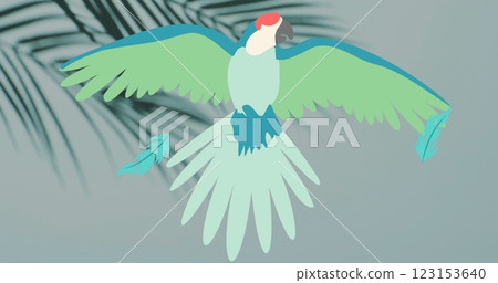 Image of silhouettes of palm trees and parrot over gray background 123153640