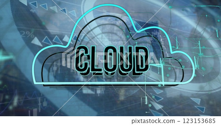 Image of cloud text over globe and financial data processing 123153685
