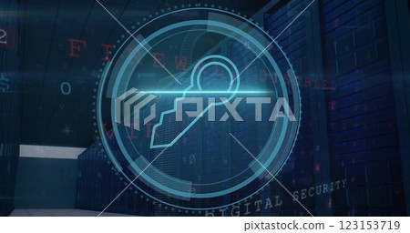 Image of key icon and security scanner interface over processing data 123153719