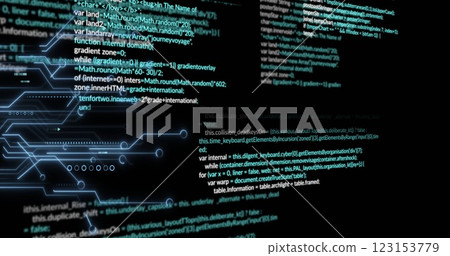 Image of data processing over circuit board on black background Image of data processing over circuit board on black background 123153779