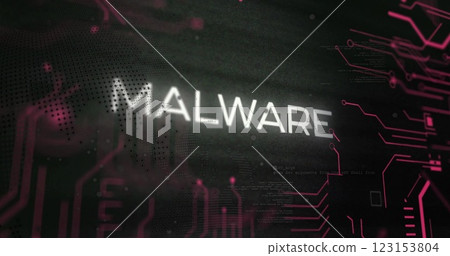Image of malware text over globe and processing data on black interface screen 123153804