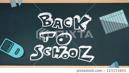 Image of back to school text over school items falling Image of back to school text over school items falling 123153843