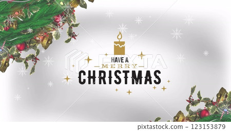 Image of merry christmas text over decorations 123153879