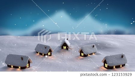 Image of snow falling over houses in winter scenery Image of snow falling over houses in winter scenery 123153929