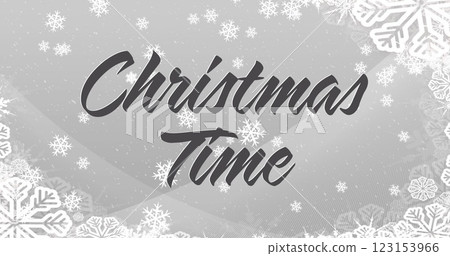 Image of christmas time text and snow falling over winter scenery Image of christmas time text and snow falling over winter scenery 123153966