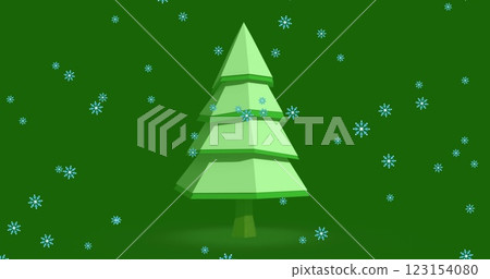 Image of snow falling over christmas tree on green background Image of snow falling over christmas tree on green background 123154080