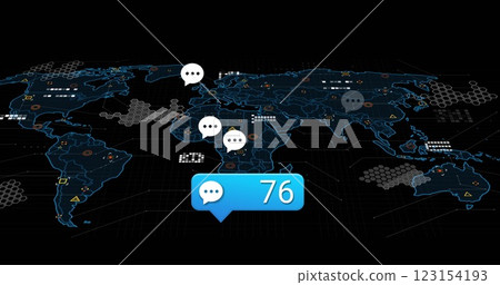 Image of digital data processing and world map over black background 123154193