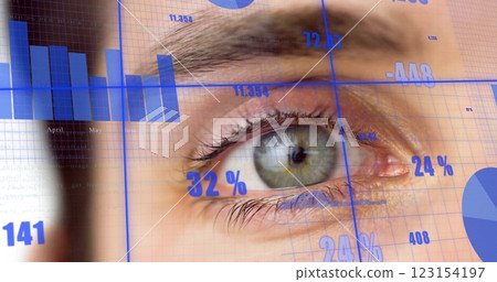 Image of data processing over close up of man's eye Image of data processing over close up of man's eye 123154197