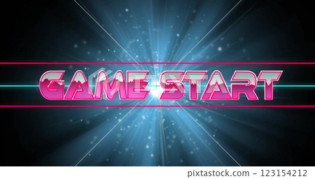Image of game start text over neon pattern background Image of game start text over neon pattern background 123154212