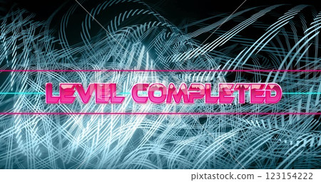 Image of level completed text over neon pattern background 123154222