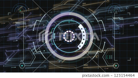 Image of digital data processing with scope scanning over black background 123154464