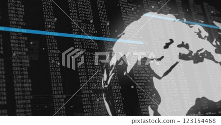 Image of digital data processing and globe over black background 123154468