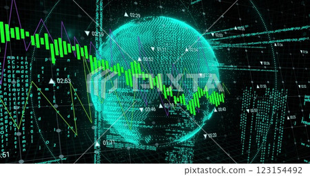 Image of digital data processing over globe and computer servers Image of digital data processing over globe and computer servers 123154492