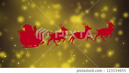 Image of santa in sleigh over yellow spots 123154655