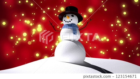 Image of happy snowman over yellow spots 123154671
