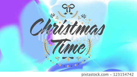 Image of christmas time text over christmas decorations on vibrant background Image of christmas time text over christmas decorations on vibrant background 123154742