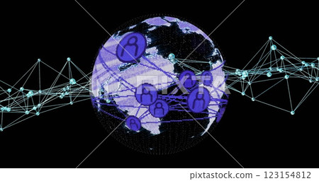 Global network of connections and user icons image over rotating Earth 123154812