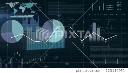 Image of grey graphs and charts processing data on black background 123154951